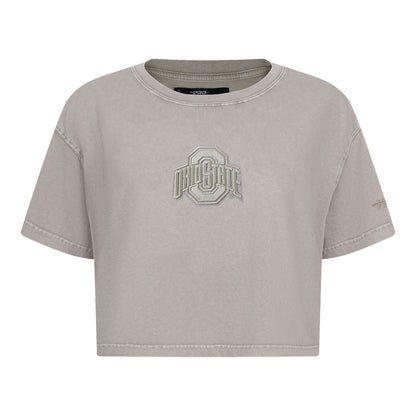 Ladies Ohio State Buckeyes Prostandard Washed T-Shirt In Gray - Front View