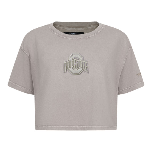 Ladies Ohio State Buckeyes Prostandard Washed T-Shirt In Gray - Front View