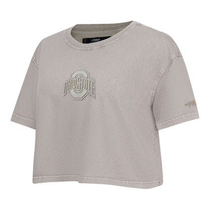 Ladies Ohio State Buckeyes Prostandard Washed T-Shirt In Gray - Front Side View