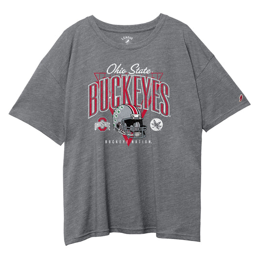 Ladies Ohio State Buckeyes L2 Brands Helmet T-Shirt In Grey - Front View