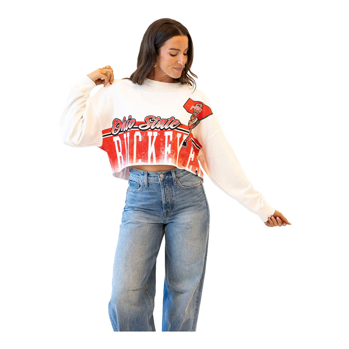 Ladies Ohio State Buckeyes Brutus Cropped Long Sleeve Tee