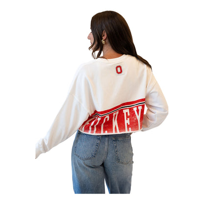 Ladies Ohio State Buckeyes Brutus Cropped Long Sleeve Tee