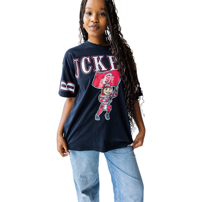 Ladies Ohio State Buckeyes Oversized Split Band Tee - Modeled Front