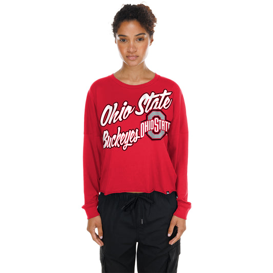 Ladies Ohio State Buckeyes New Era Script Long Sleeve Tee - Front