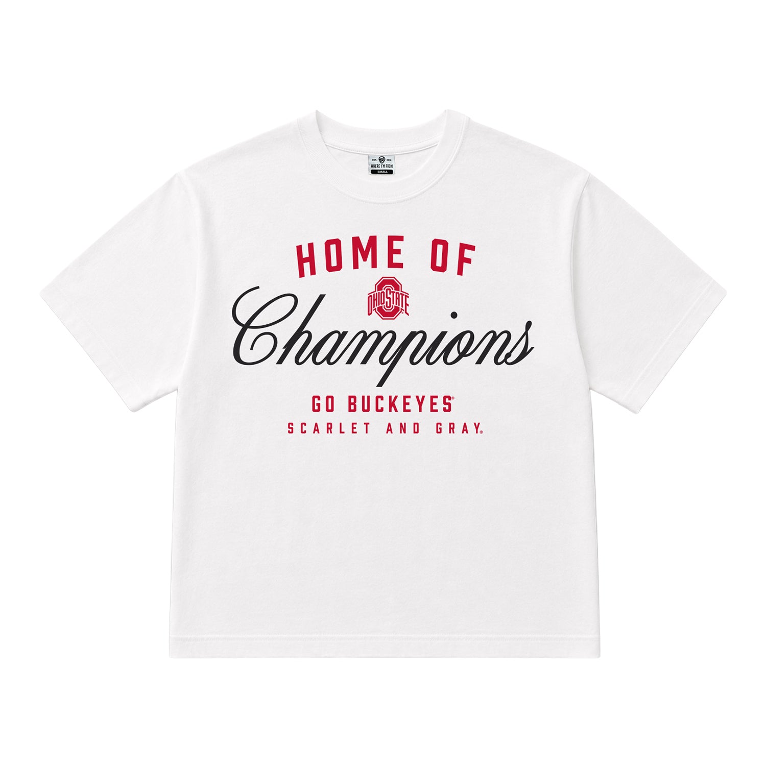Ladies Ohio State Buckeyes Champions Script Crop Tee - Front