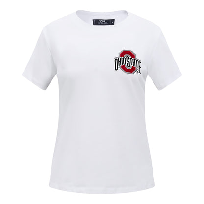 Ladies Ohio State Buckeyes Classic Athletic Logo Slim Fit White T-Shirt - Front View