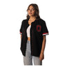 Ladies Woven Button Up Black Baseball Jersey - In Black - Front View
