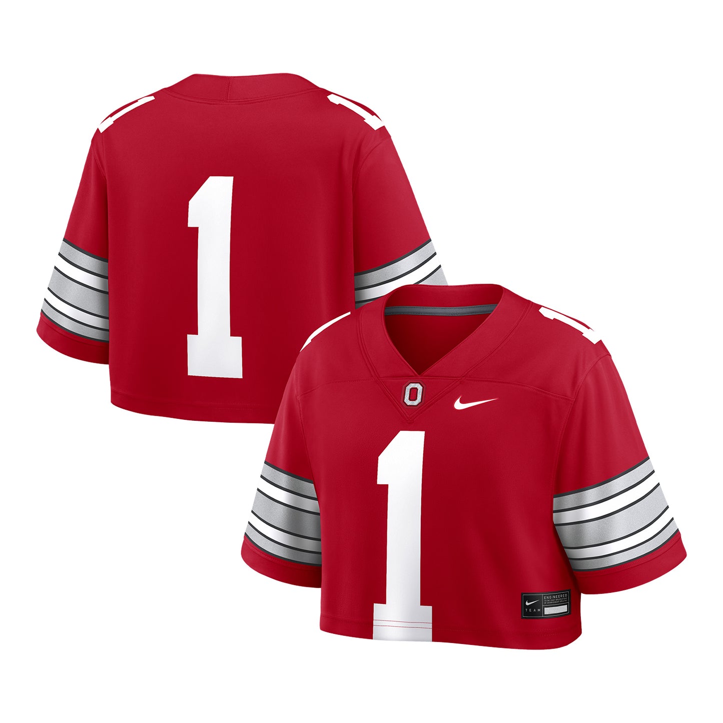 Ohio State Buckeyes Nike Ladies Cropped #1 Football Scarlet Jersey - Front and Back