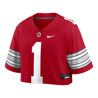Ohio State Buckeyes Nike Ladies Cropped #1 Football Scarlet Jersey - Front