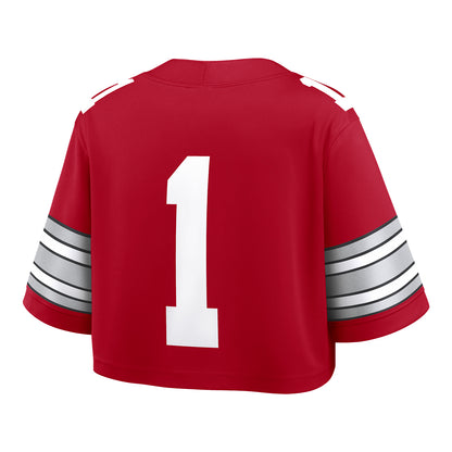 Ohio State Buckeyes Nike Ladies Cropped #1 Football Scarlet Jersey - Back