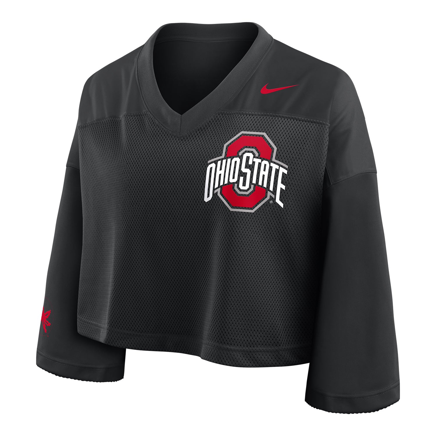 Ladies Ohio State Buckeyes Nike Cropped #1 Jersey In Black - Front View