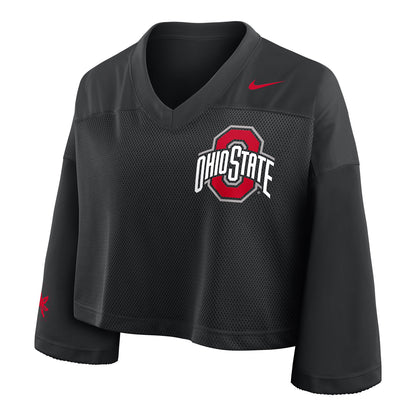 Ladies Ohio State Buckeyes Nike Cropped #1 Jersey In Black - Front View