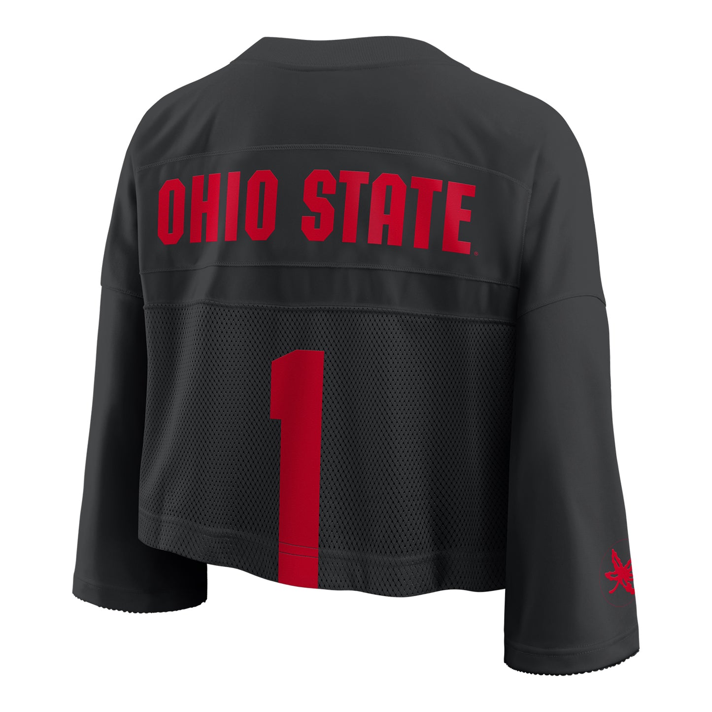 Ladies Ohio State Buckeyes Nike Cropped #1 Jersey In Black - Back View