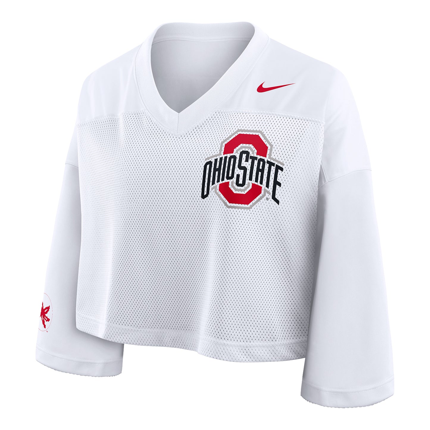 Women's Ohio State Buckeyes Nike Cropped Jersey Top In White - Front View