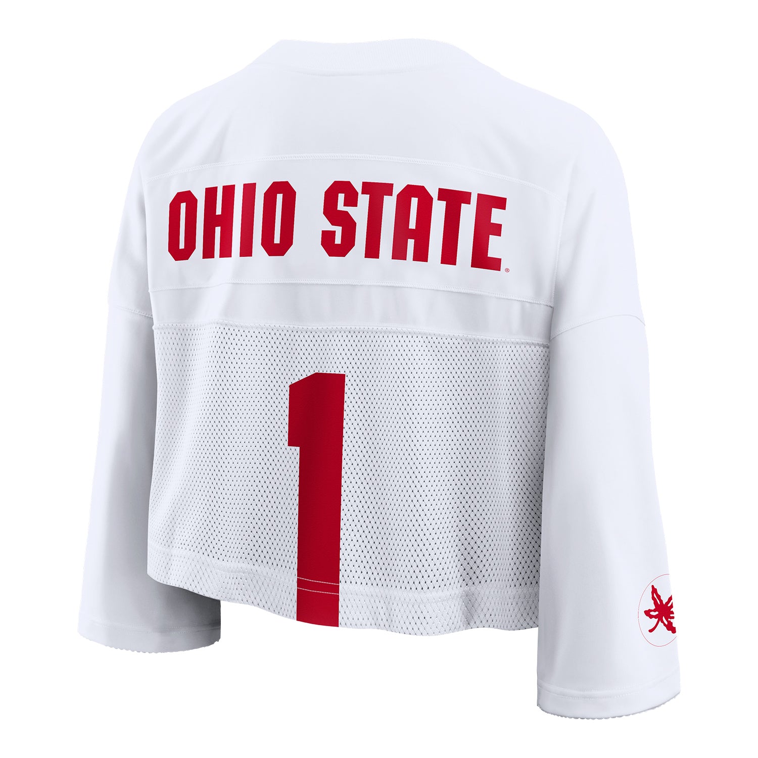 Women's Ohio State Buckeyes Nike Cropped Jersey Top In White - Back View