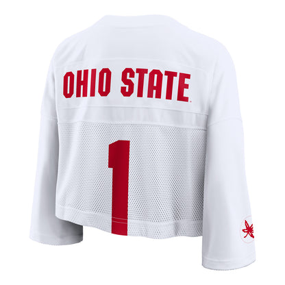 Women's Ohio State Buckeyes Nike Cropped Jersey Top In White - Back View