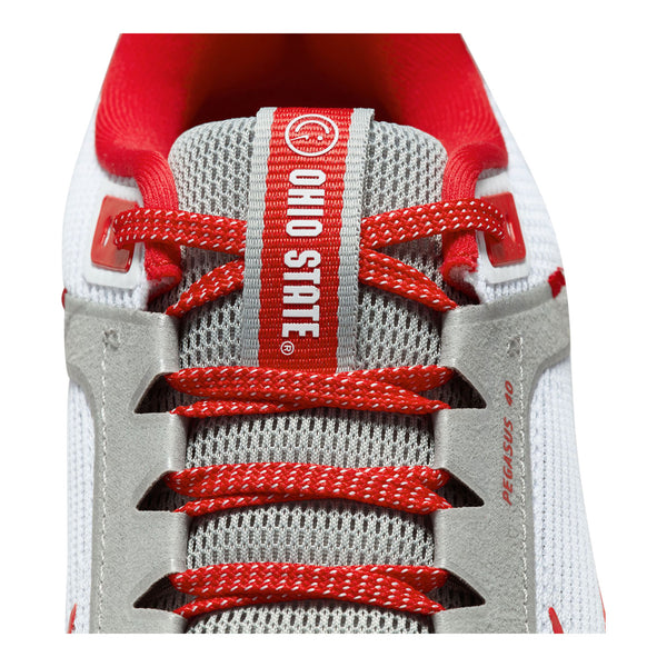 Ohio State Buckeyes Nike Zoom Pegasus 40 Shoes - In White - Up Close Lace View