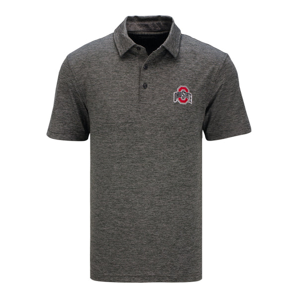 Ohio State Buckeyes Destin Stripe Polo - In Gray - Front View