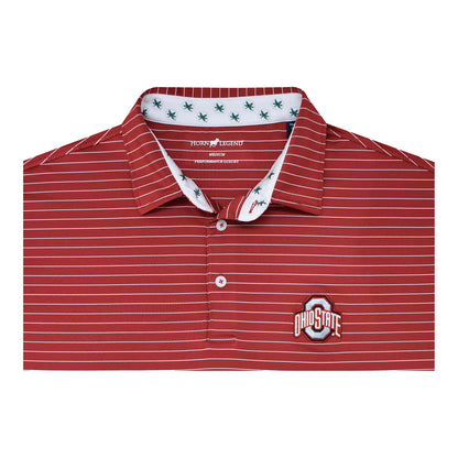 Ohio State Buckeyes Performance Stripe Scarlet Polo - In Scarlet - Close Up Collar View