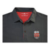 Ohio State Buckeyes 100th Year Bamboo Charcoal Checkers Black Polo - In Charcoal  - Close Up Collar View