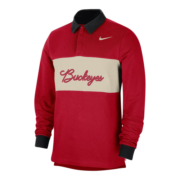 Ohio State Buckeyes Nike Dri-FIT Campus Stripe Scarlet Long Sleeve Polo - Front View