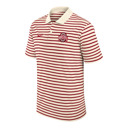 Ohio State Buckeyes Striped Primary Logo Polo In Red - Front View
