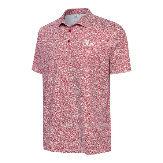 Ohio State Buckeyes Antigua Script Ohio Ditsy Polo In Red - Front View