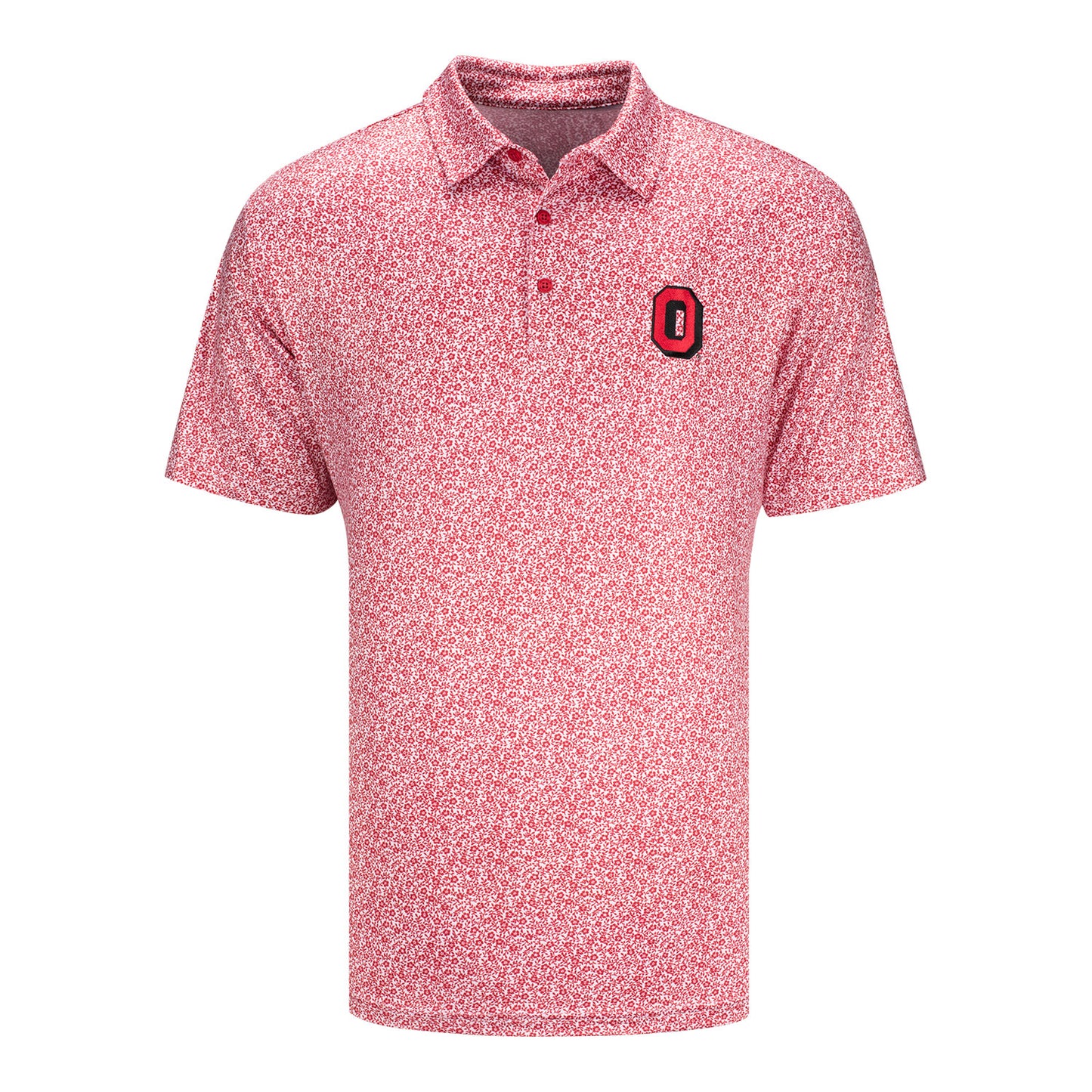 Ohio State Buckeyes Antigua Script Ohio Ditsy Polo - Front