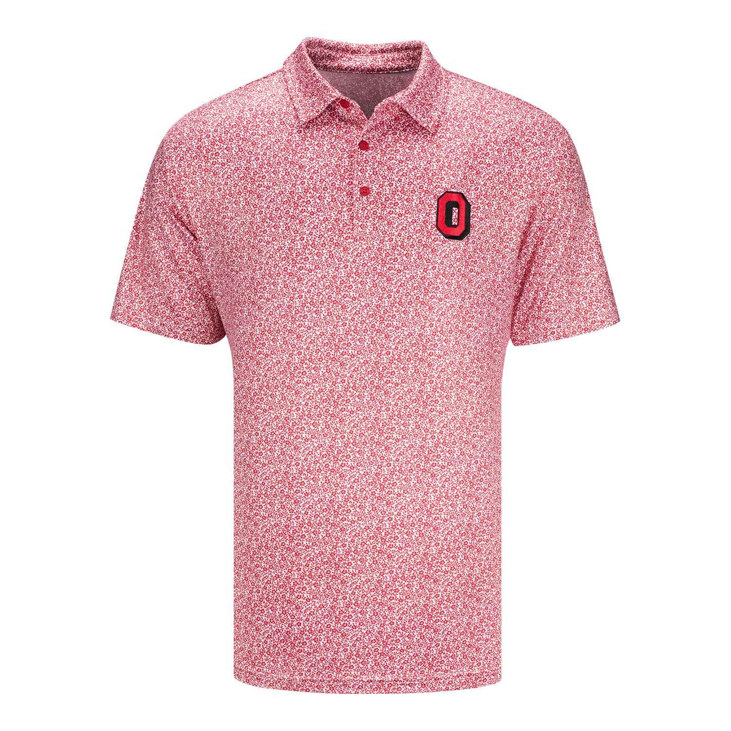 Ohio State Buckeyes Antigua Script Ohio Ditsy Polo - Front