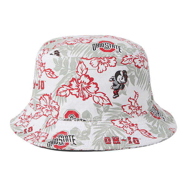 Ohio State Buckeyes Tropical White Bucket Hat - In White - Front View
