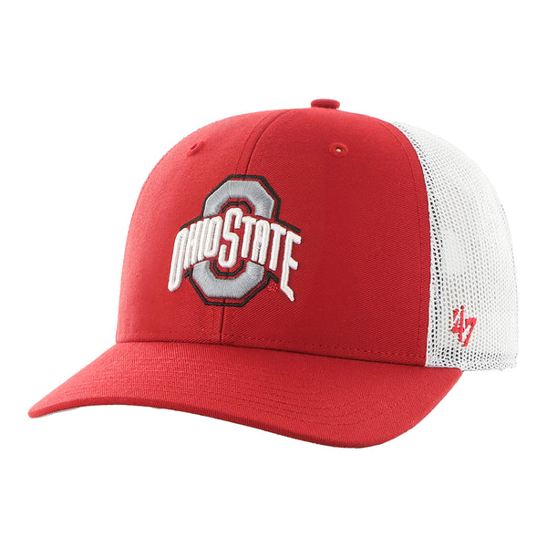 Ohio State Buckeyes Primary Logo Scarlet Adjustable Trucker Hat - In Scarlet - Front View