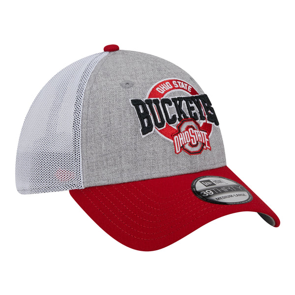 Ohio State Buckeyes Heathered Round Logo Gray Flex Hat - In Gray - Angled Right View