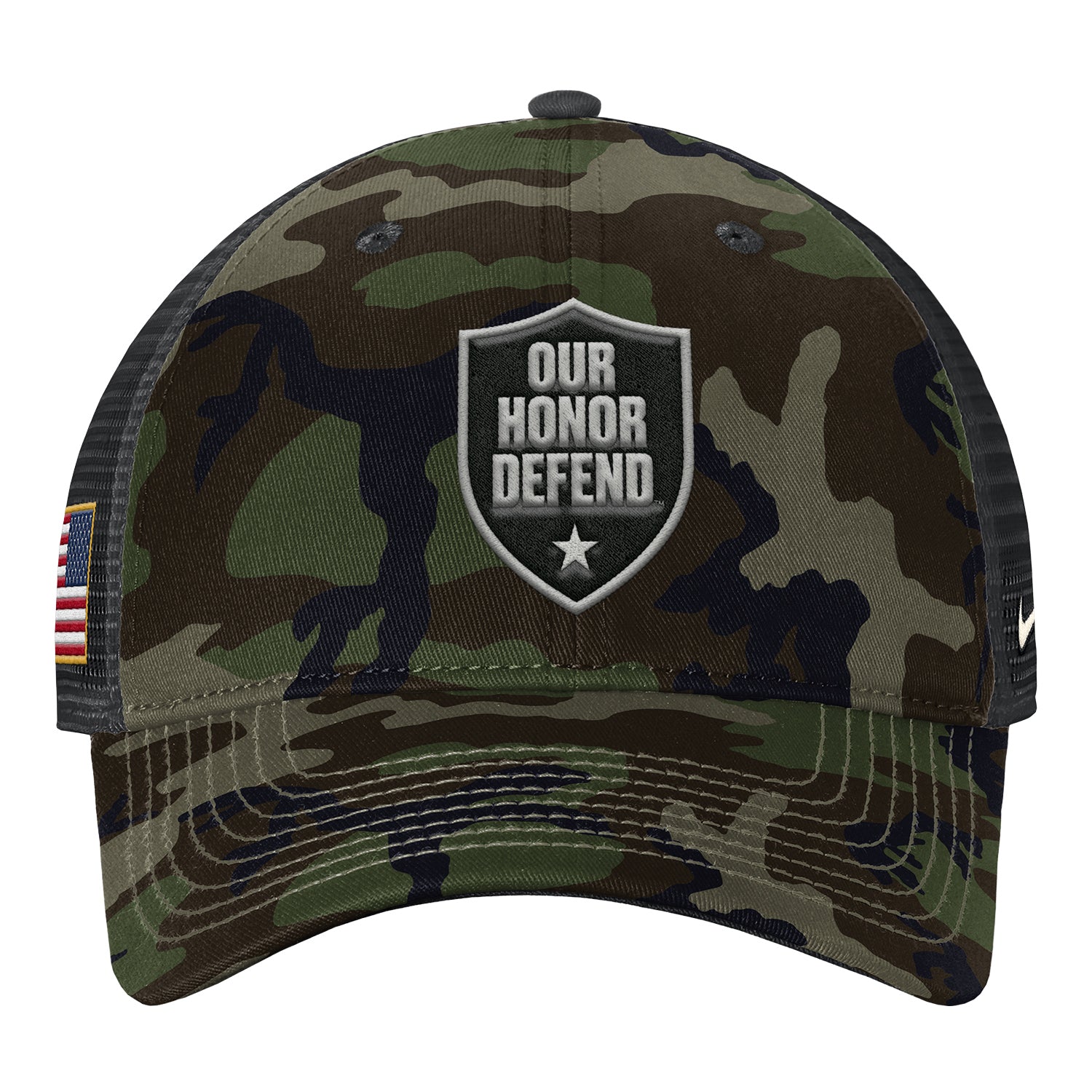 Ohio State Buckeyes Nike Our Honor Defend Structured Trucker Hat In Camo - Front View