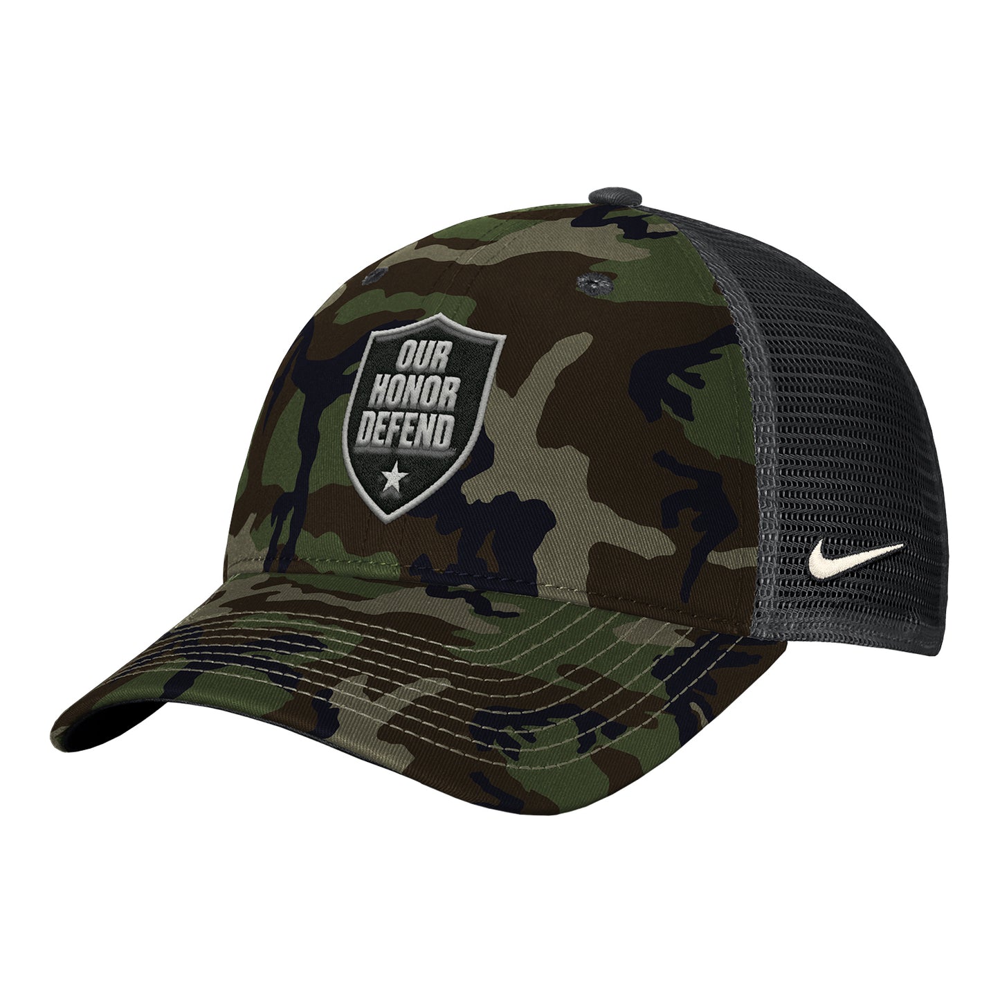Ohio State Buckeyes Nike Our Honor Defend Structured Trucker Hat In Camo - Front Left View