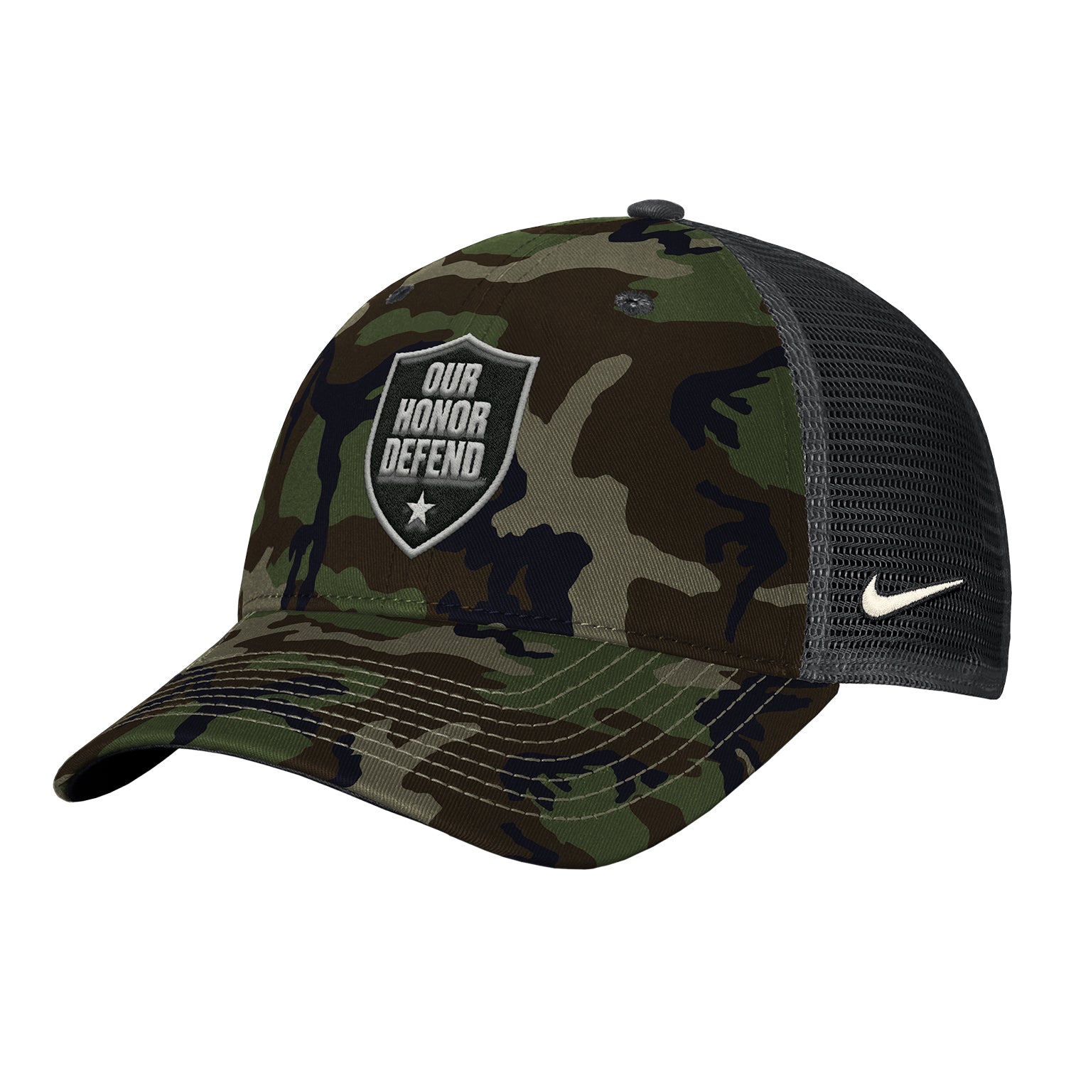 Ohio State Buckeyes Nike Our Honor Defend Structured Trucker Hat In Camo - Front Left View