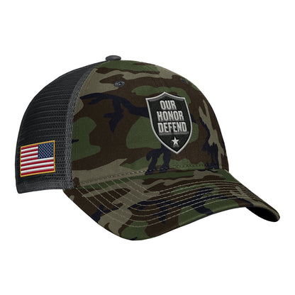 Ohio State Buckeyes Nike Our Honor Defend Structured Trucker Hat In Camo - Front Right View
