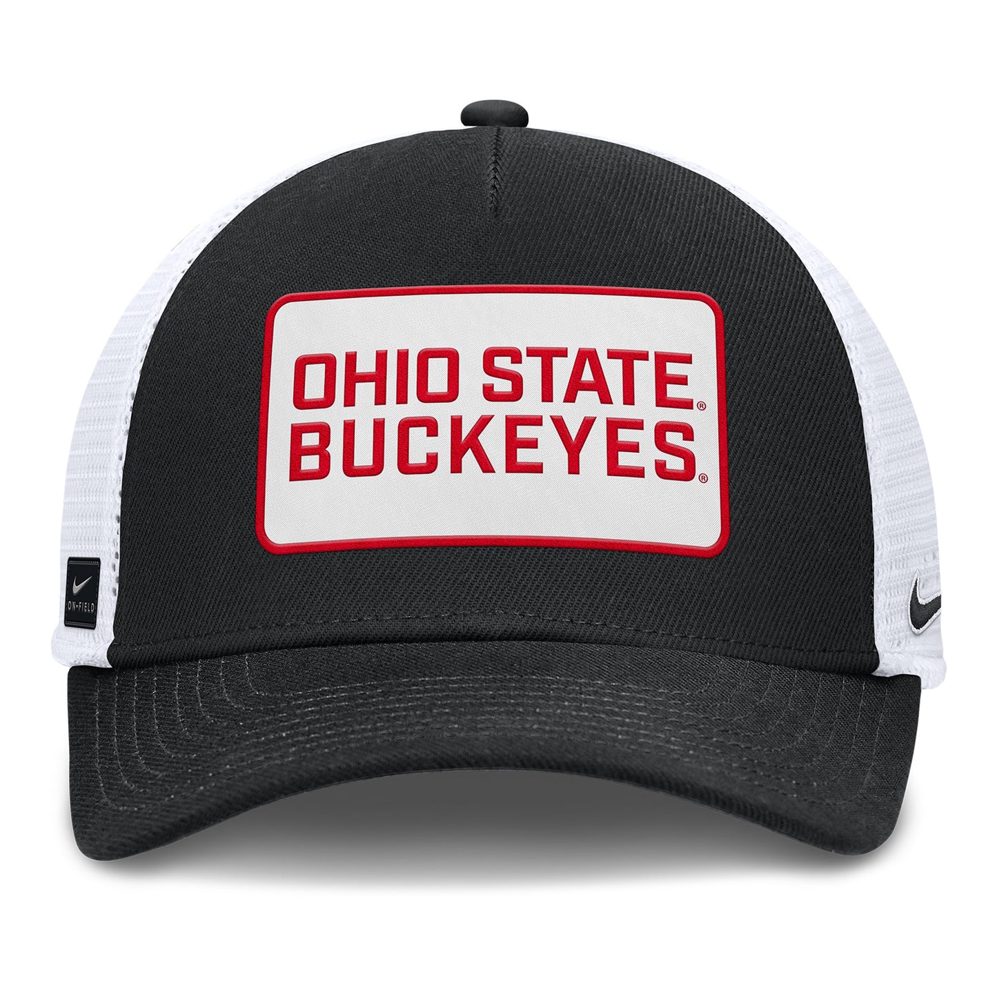 Ohio State Buckeyes Nike Rise Patch Trucker Hat In Black - Front View