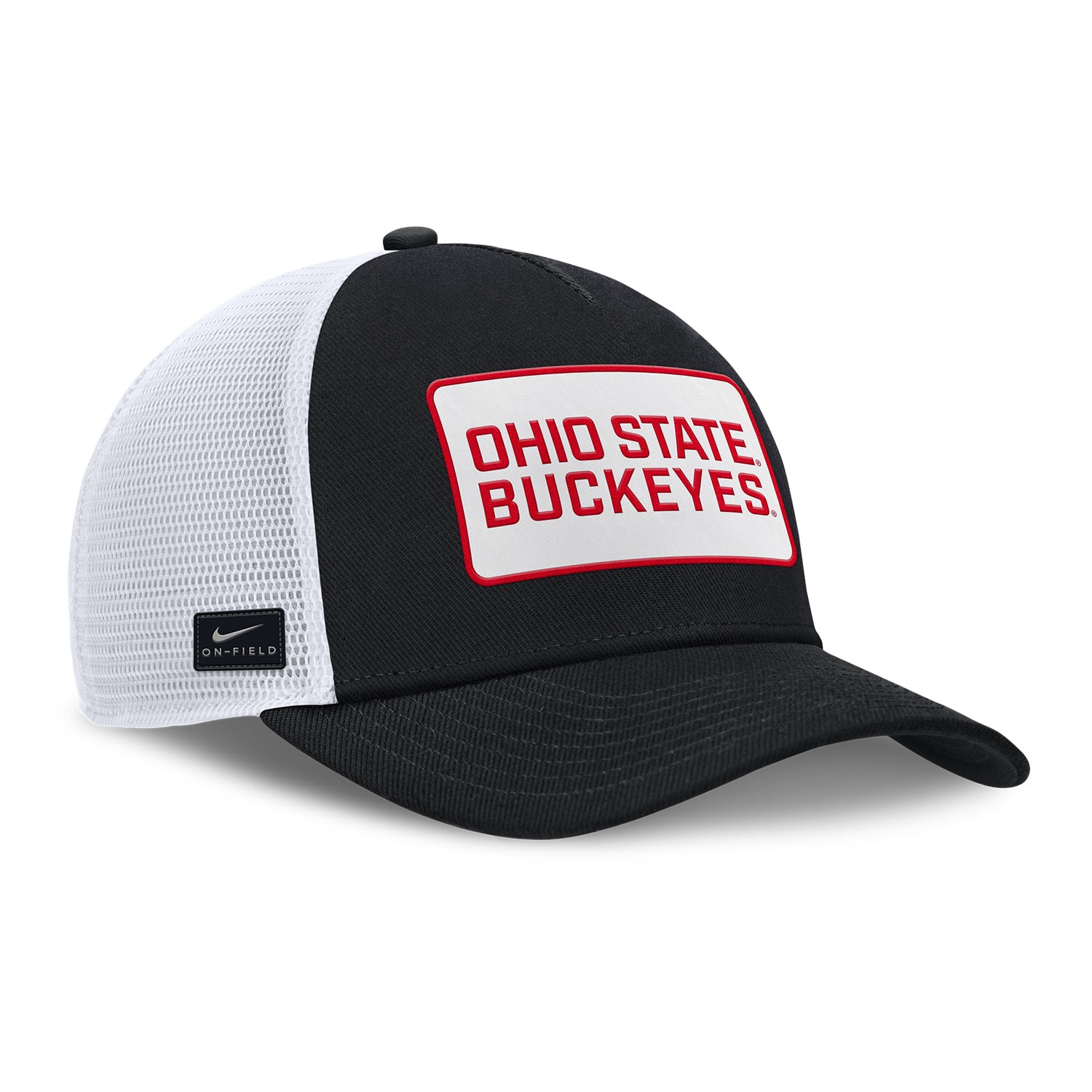 Ohio State Buckeyes Nike Rise Patch Trucker Hat In Black - Front Right View