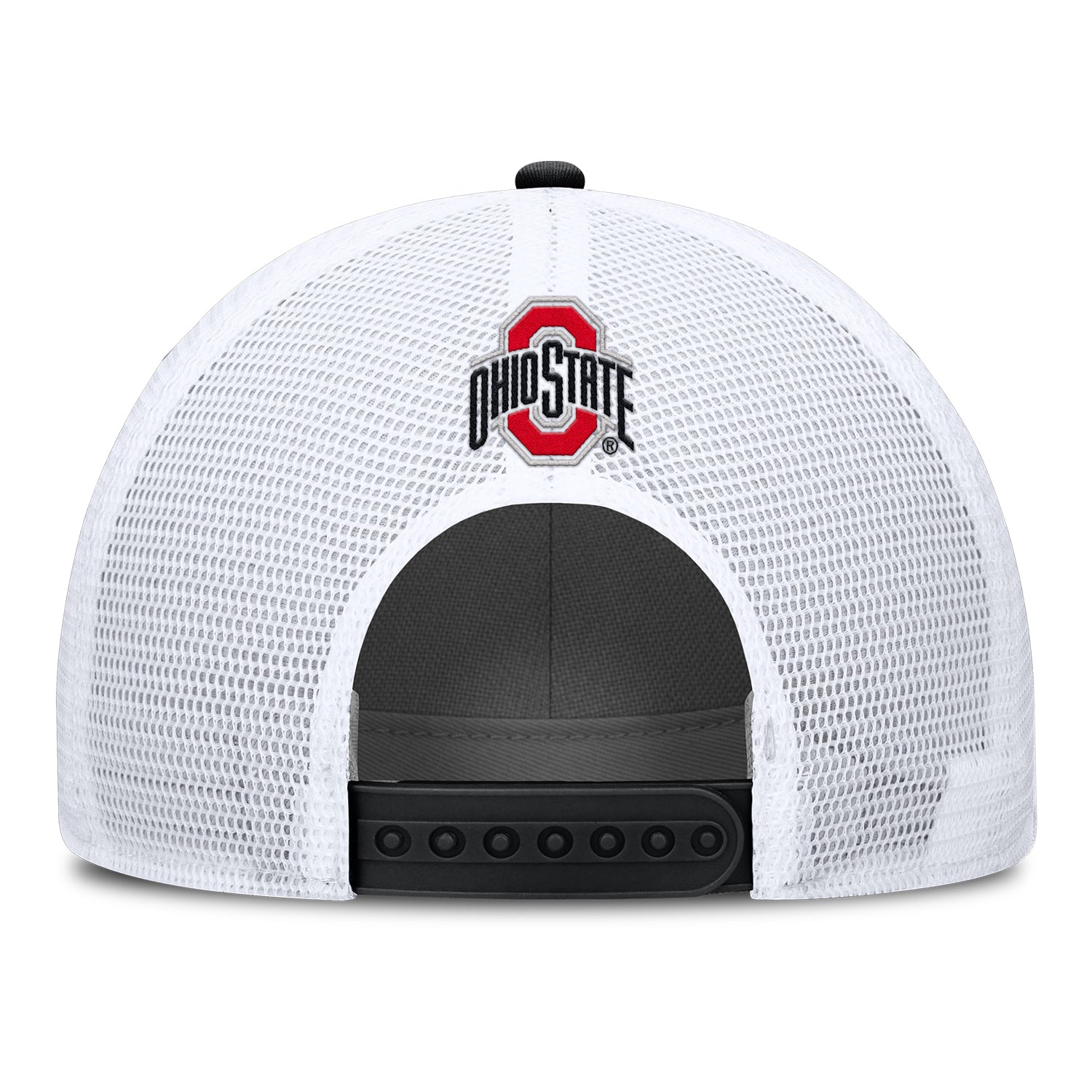 Ohio State Buckeyes Nike Rise Patch Trucker Hat In Black - Back View