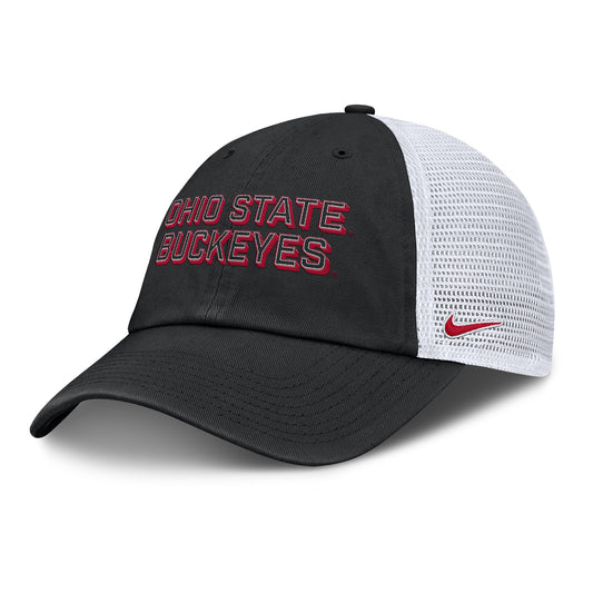 Ohio State Buckeyes Nike Club Gameday Unstructured Trucker Hat In Black - Front Left View
