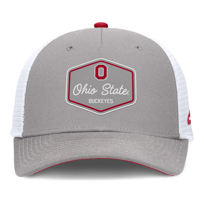 Ohio State Buckeyes Nike Legacy Patch Trucker Hat In Grey - Front View