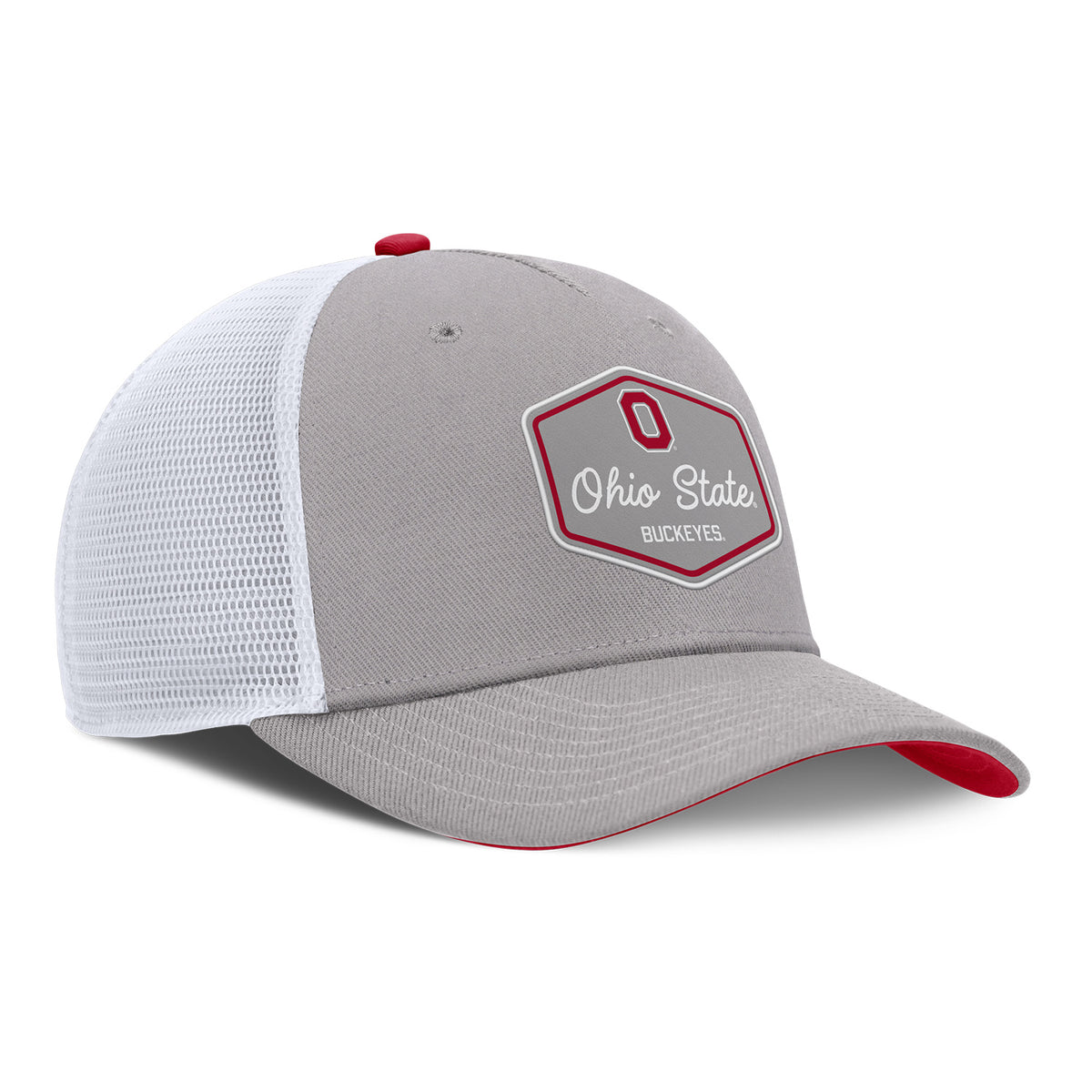 Ohio State Buckeyes Nike Legacy Patch Trucker Hat In Grey - Front Right View