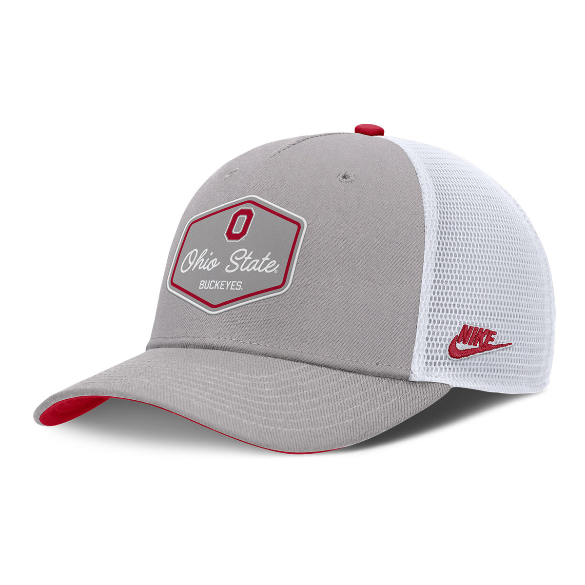 Ohio State Buckeyes Nike Legacy Patch Trucker Hat In Grey - Front Left View