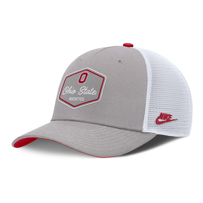 Ohio State Buckeyes Nike Legacy Patch Trucker Hat In Grey - Front Left View