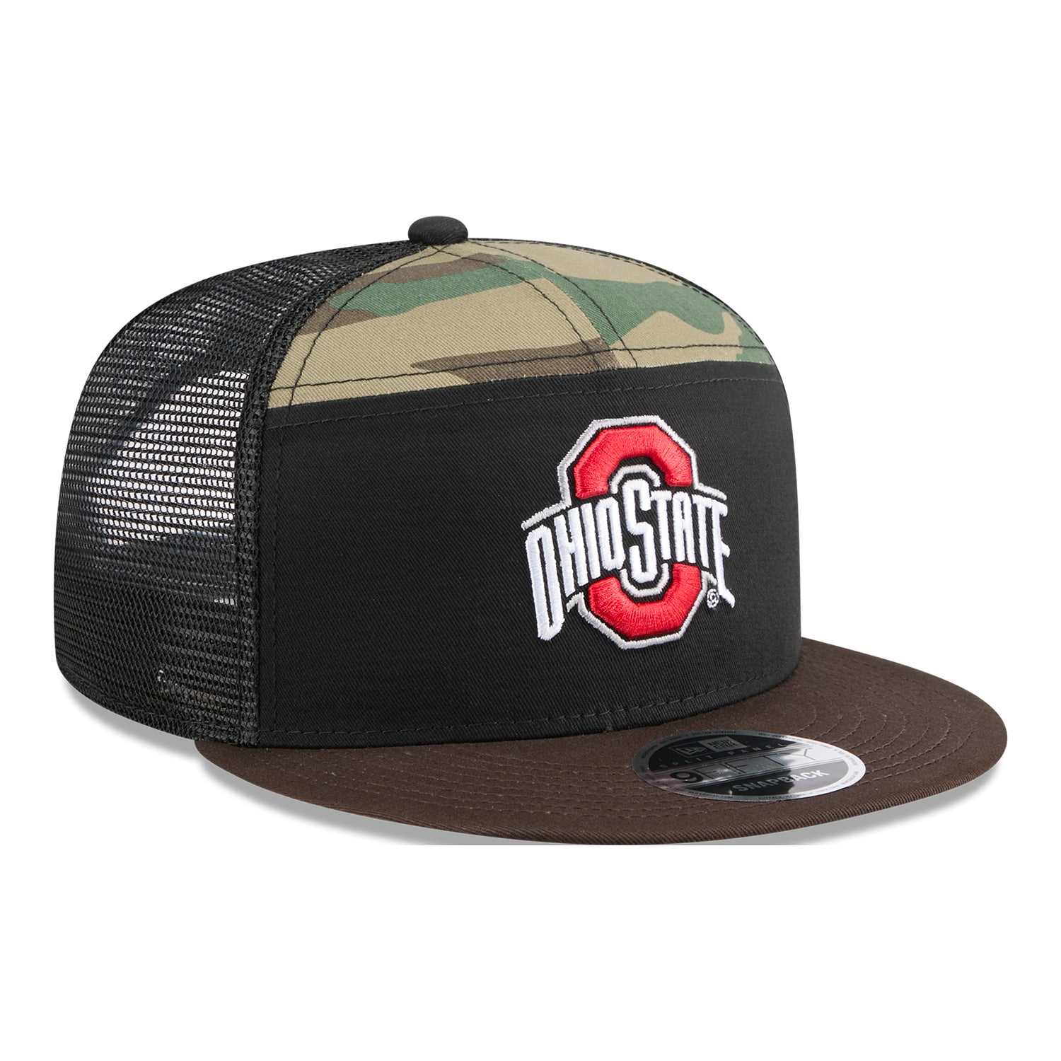 Ohio State Buckeyes New Era 950 Outdoor Primary Logo Camo Hat - Front Right View
