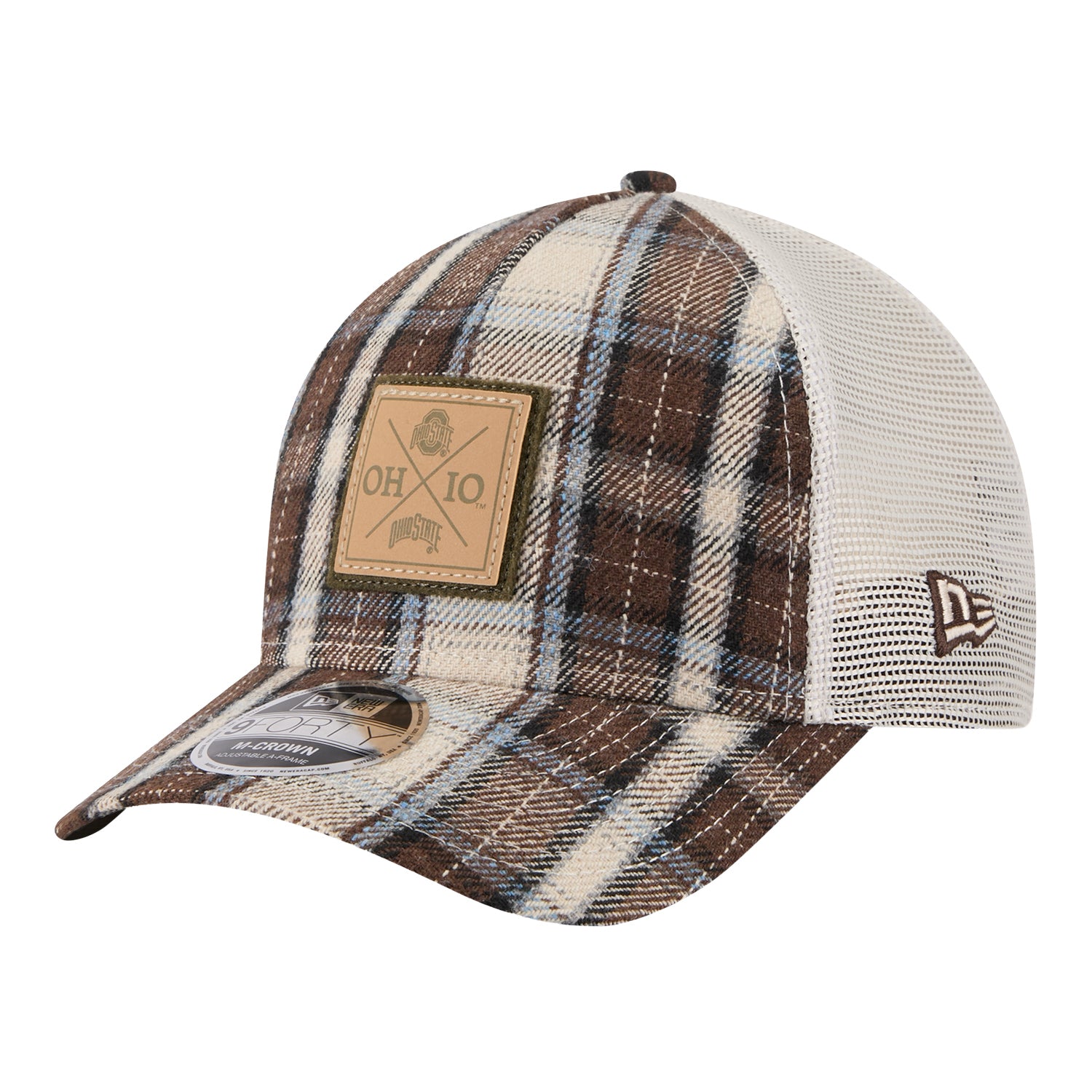 Ohio State Buckeyes New Era 940 Plaid Patch Hat - Front Left View