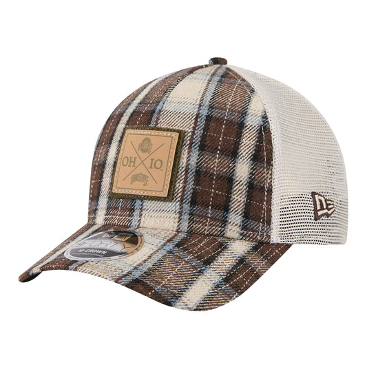 Ohio State Buckeyes New Era 940 Plaid Patch Hat - Front Left View