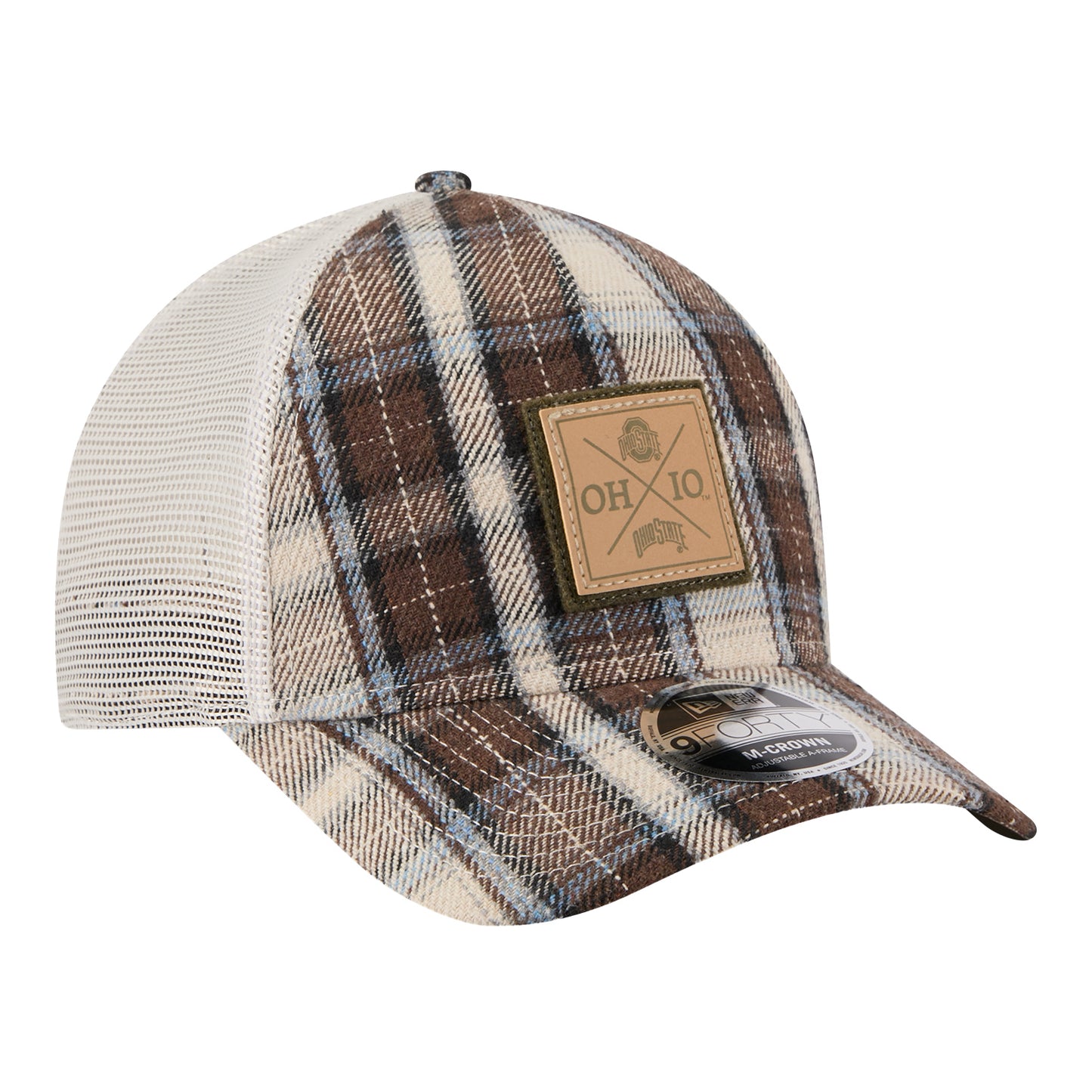 Ohio State Buckeyes New Era 940 Plaid Patch Hat - Front Right View