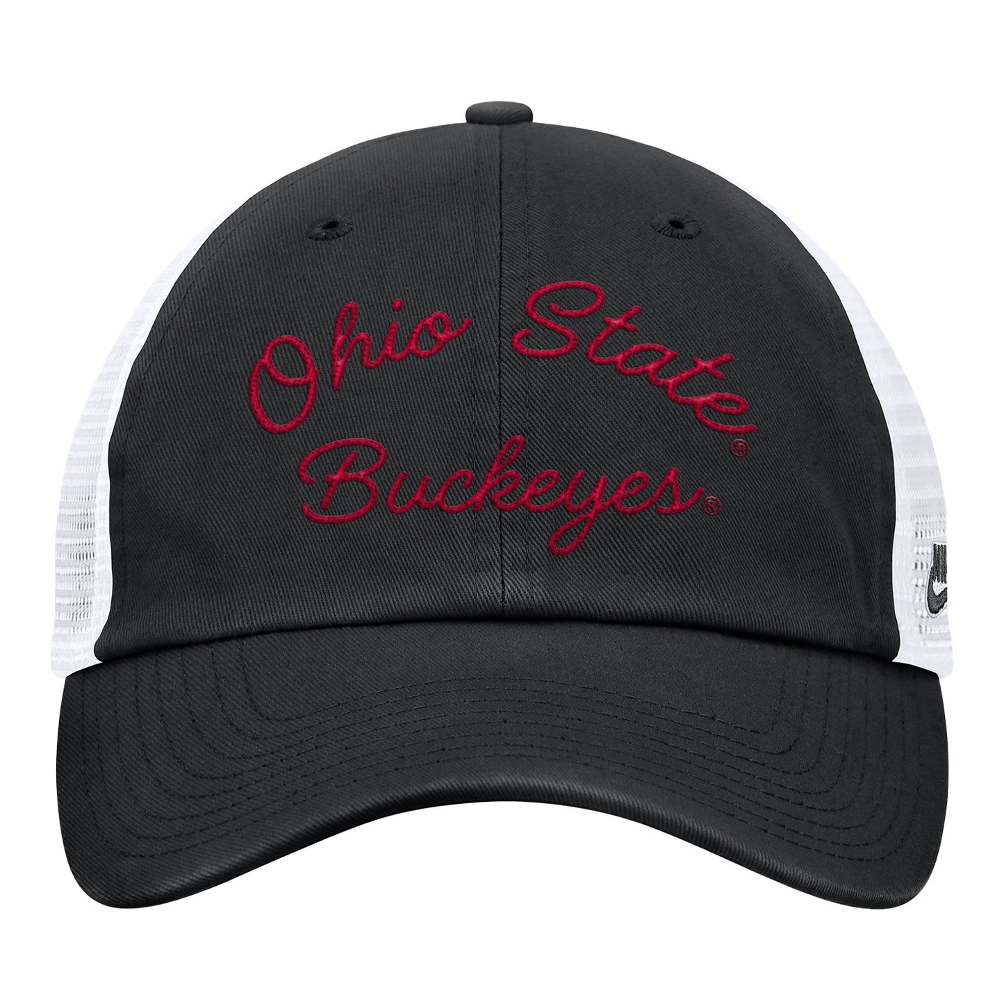 Ohio State Buckeyes Nike Unstructured Trucker Hat in Black - Front