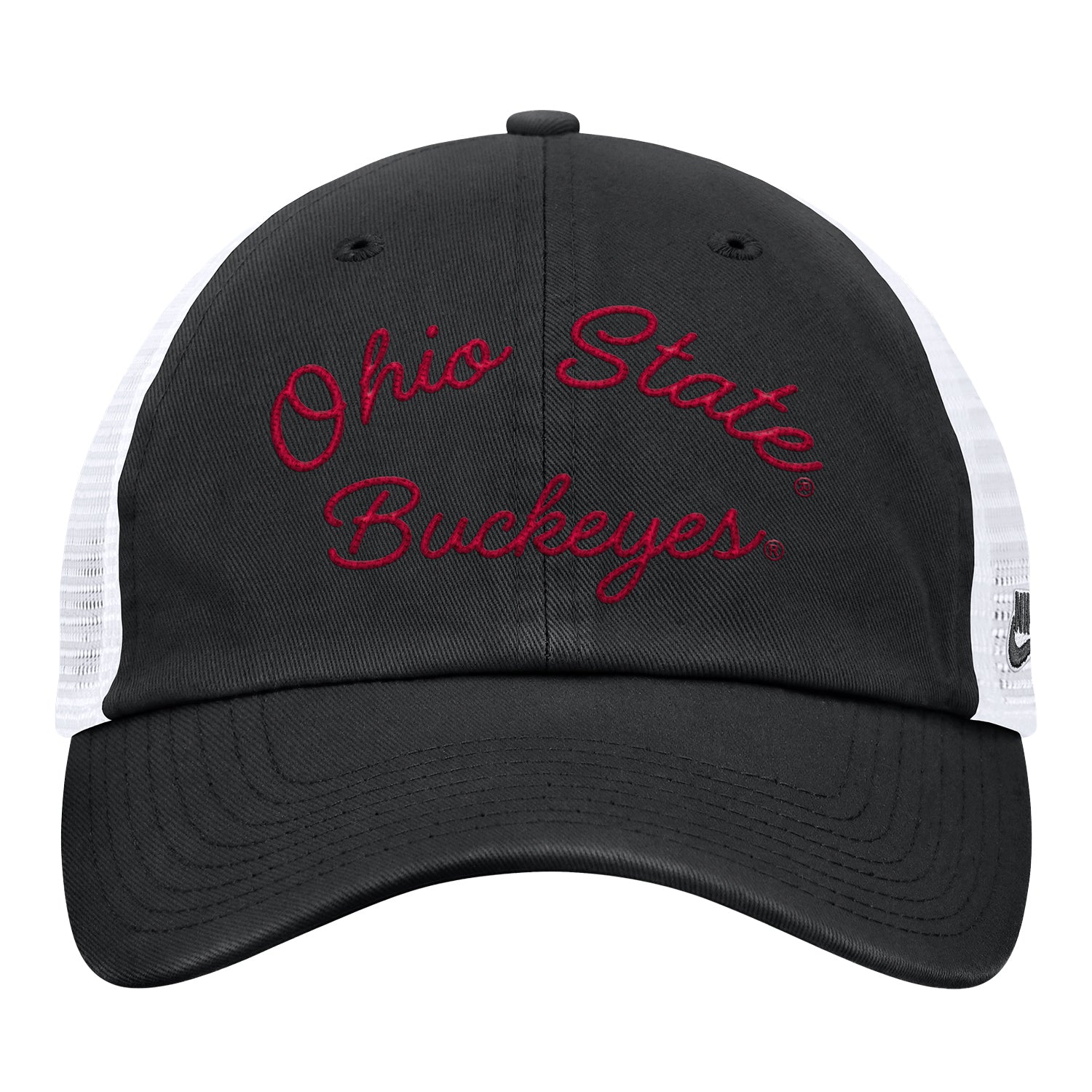 Ohio State Buckeyes Nike Unstructured Trucker Hat in Black - Front